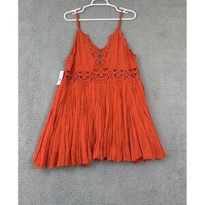 Free People Womens L Raw Hem Ilektra Cotton Lace Trim Mini Dress Red F16Y03406